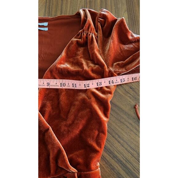Urban Outfitters Velvet Jumpsuit Romper Copper Orange Sz XS Skort Skirted Shorts - Picture 7 of 8